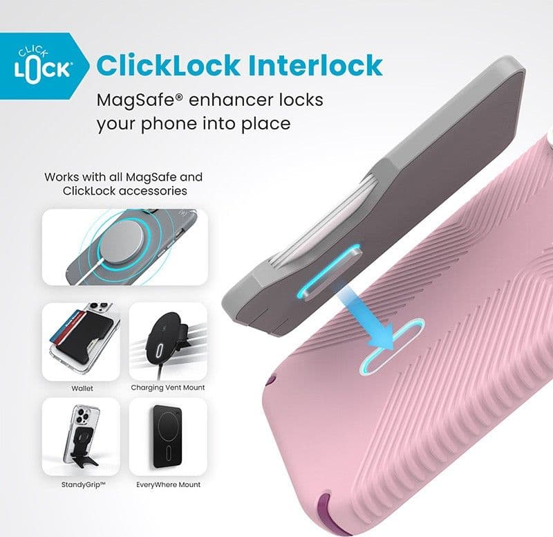 Speck Presidio2 Grip ClickLock & MagSafe - Case for iPhone 16 Pro Max (Wednesday Pink / Boysenberry Purple / White) - 2