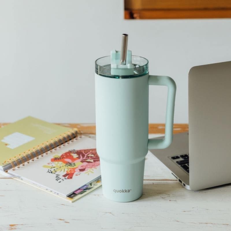 Quokka Stream - Tazza termica in acciaio inossidabile da 950 ml con cannuccia (turchese) - 3