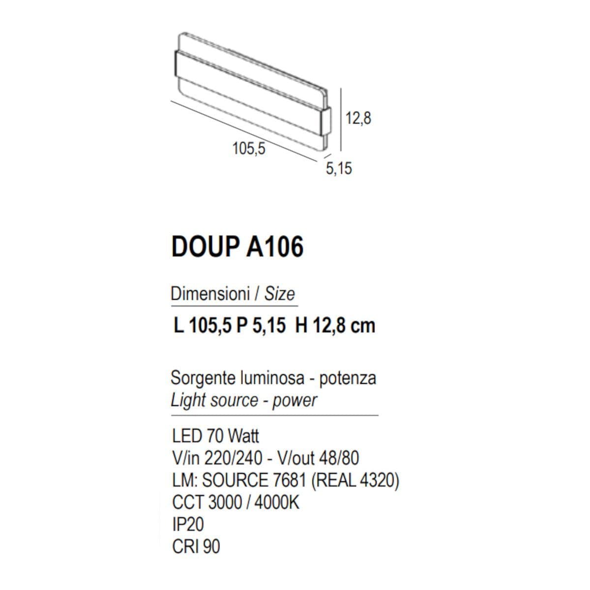 Applique moderna Promoluce DOUP A106 DB LED CCT 3717LM metallo blu denim e metacrilato biemissione - 3