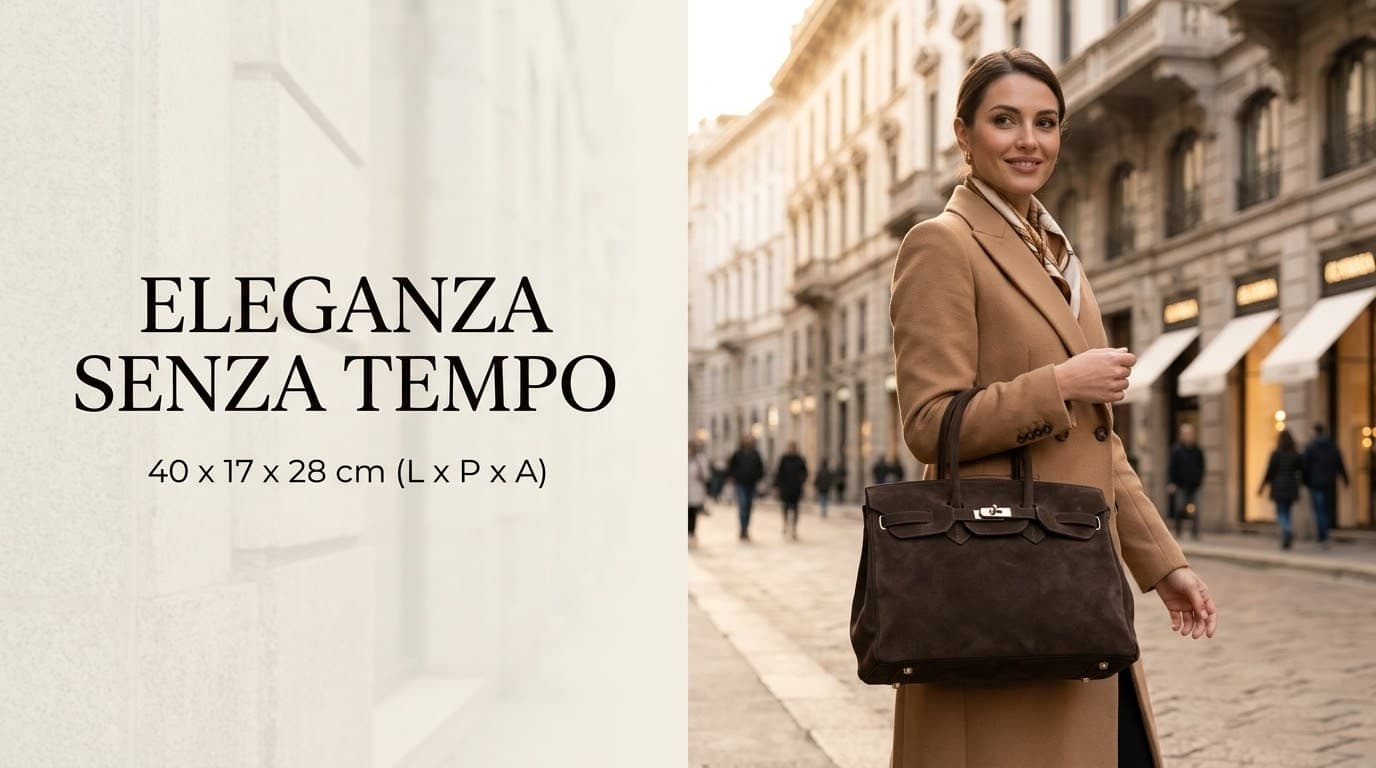 Modarno Borsa Birk a Mano in vera Pelle Scamosciato 40x17x28 cm - 10
