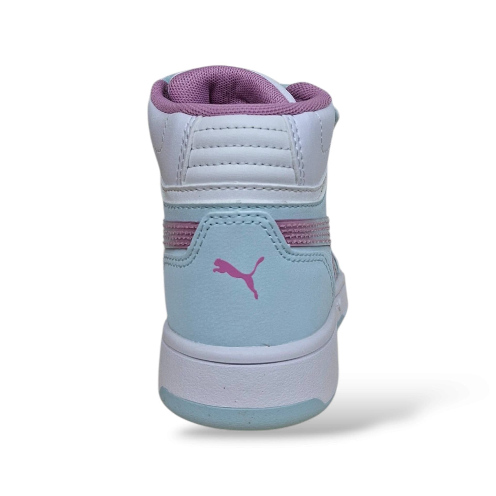 Puma Rebound 408373 Sneakers Alte Bambine e Ragazze Bianco Celeste Rosa | Pelle Laccio Elastico Velcro Basket Style Pastel | Taglie 28-35 | Scarpetteria Gica - 3