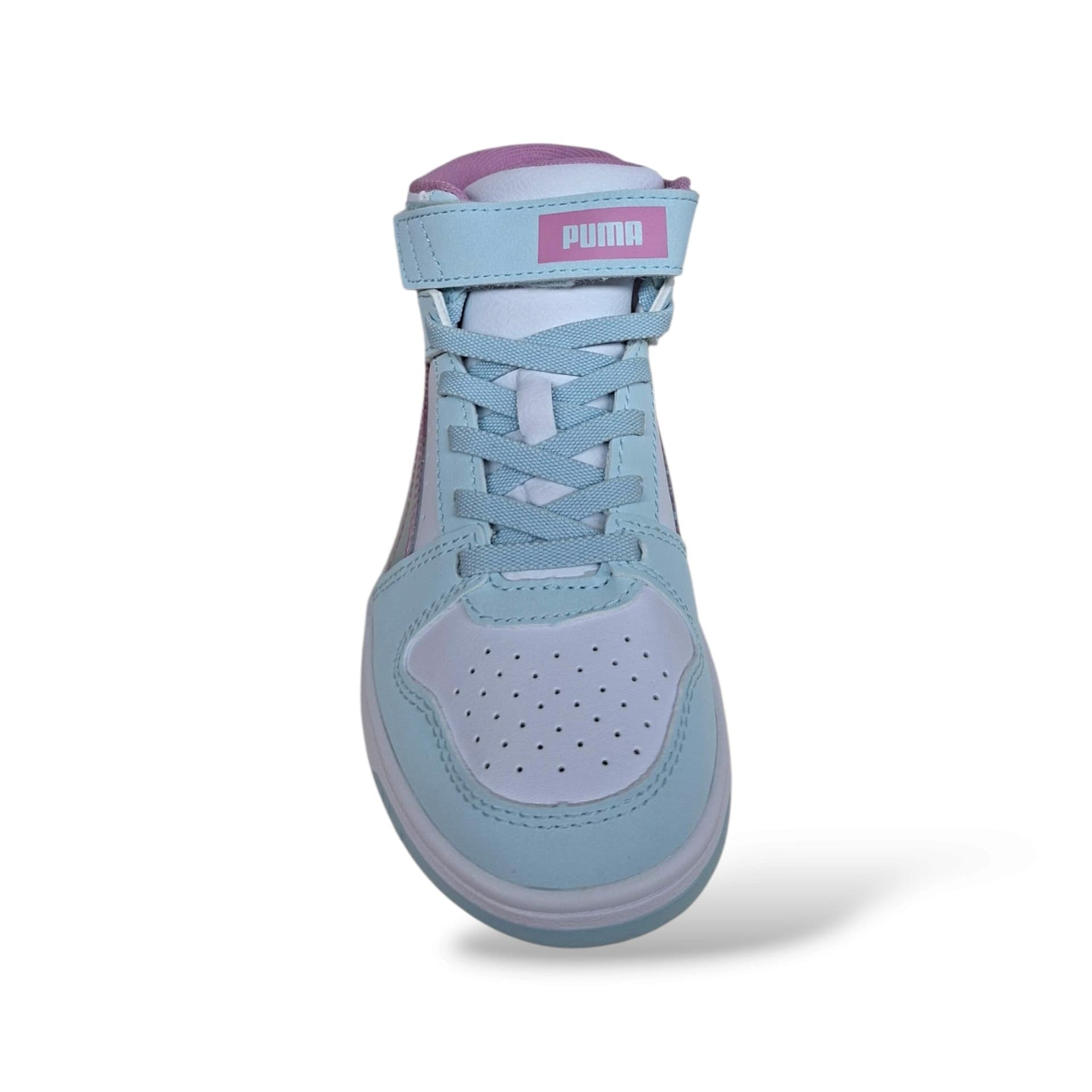 Puma Rebound 408373 Sneakers Alte Bambine e Ragazze Bianco Celeste Rosa | Pelle Laccio Elastico Velcro Basket Style Pastel | Taglie 28-35 | Scarpetteria Gica - 4