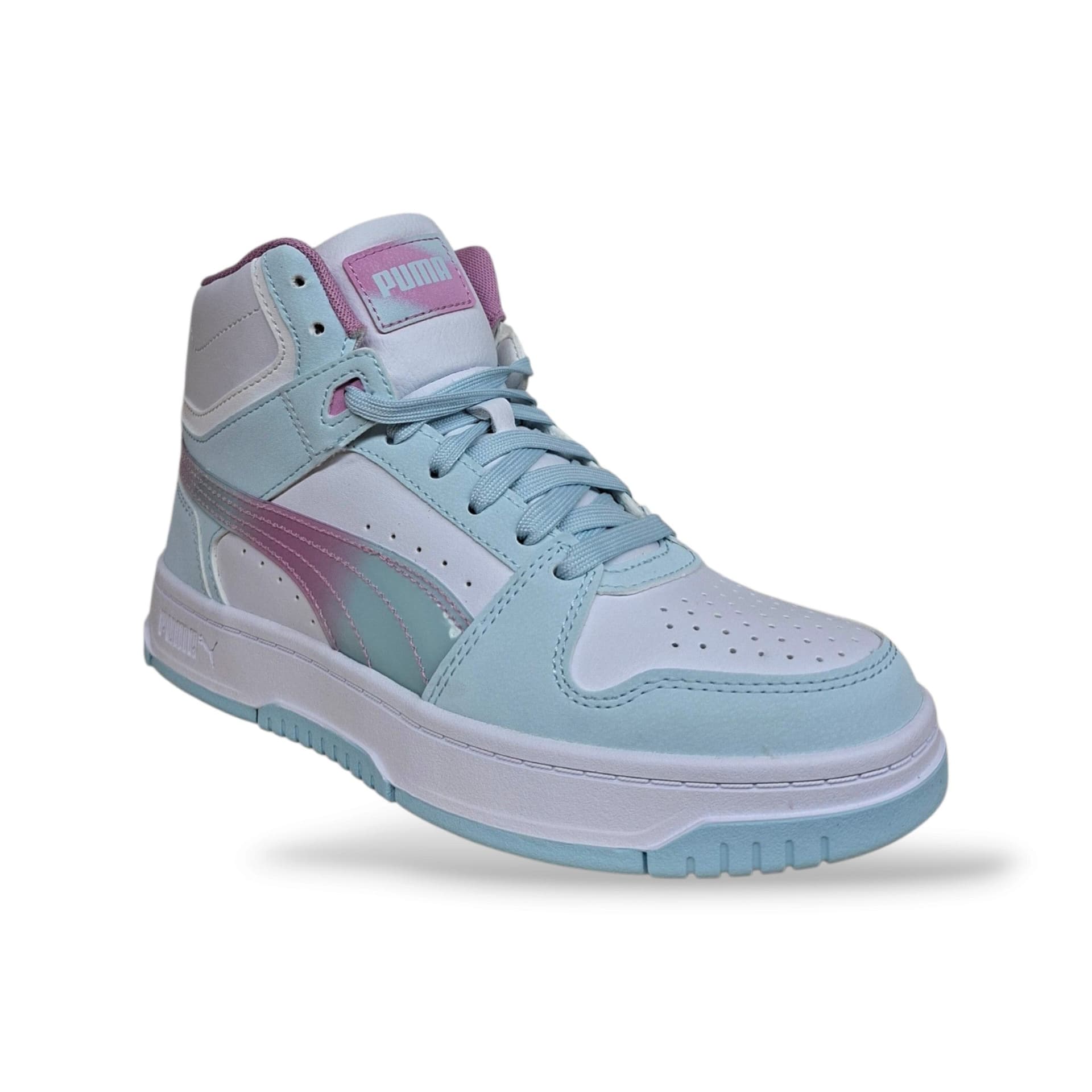 Puma Rebound 408372 Sneakers Alte Ragazze e Donna Bianco Celeste Rosa | Pelle Lacci Basket Style Pastel Femminile | Taglie 36-39 | Scarpetteria Gica - 2