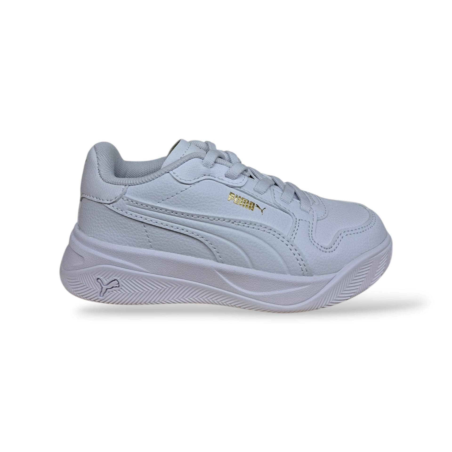 Puma Court Bae 408625 Sneakers Bambini e Ragazzi Bianco | Pelle Laccio Elastico Velcro Tennis Style Minimal Premium | Taglie