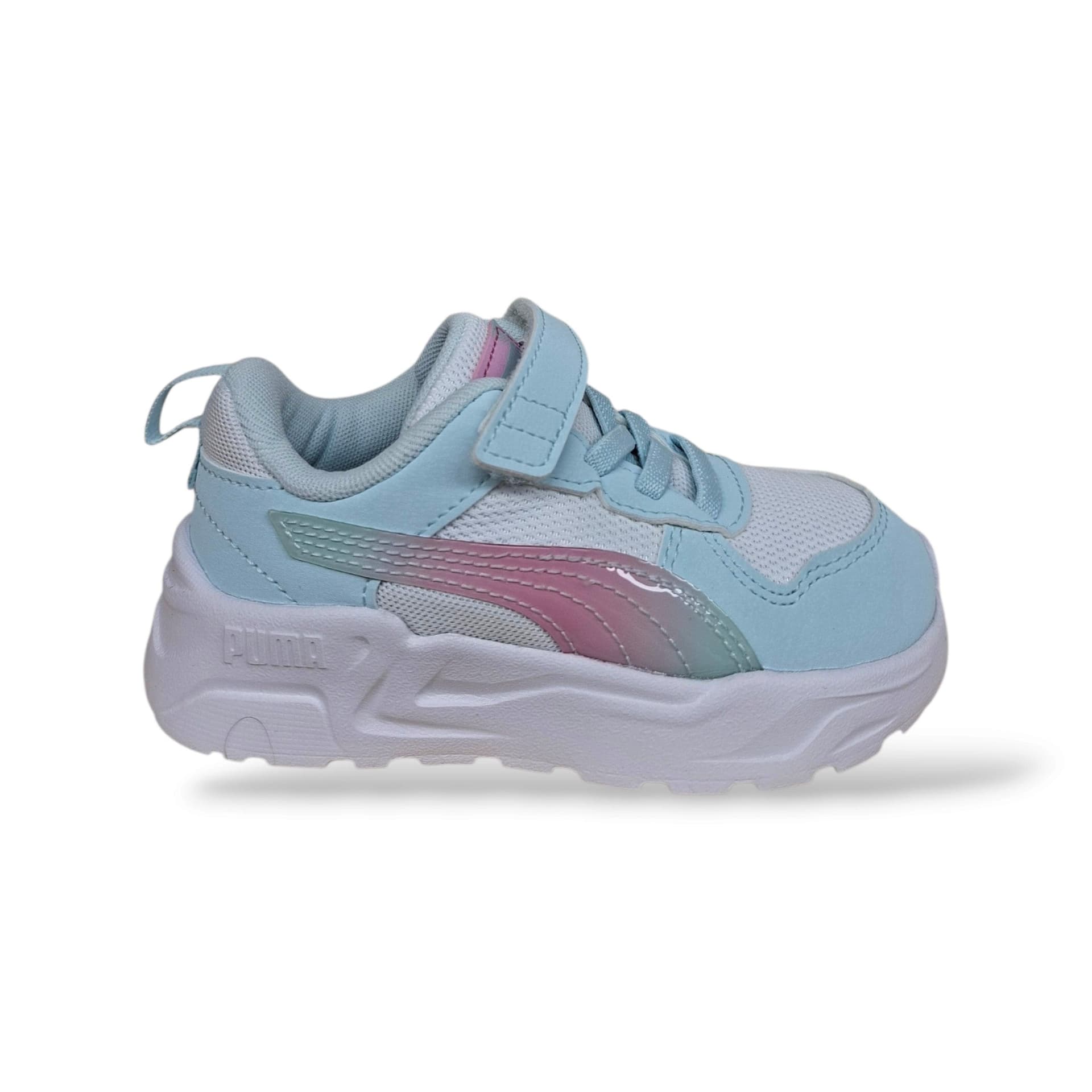 Puma Trinity 407529 Sneakers Bambine Celeste Rosa | Laccio Elastico Velcro Leggere Comode Prima Scarpa Sportiva | Taglie