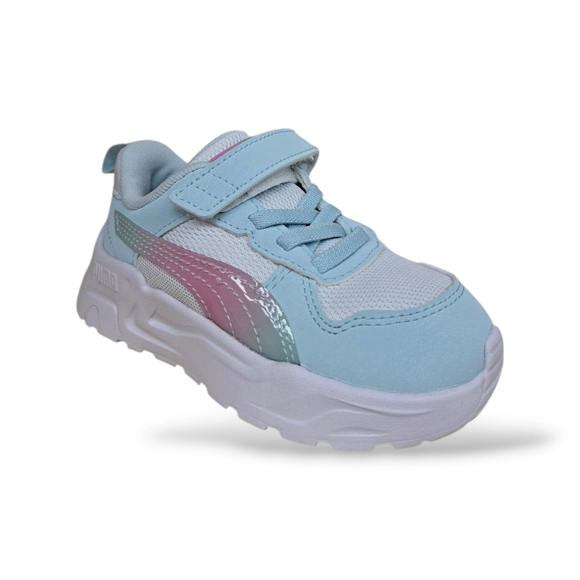 Puma Trinity 407529 Sneakers Bambine Celeste Rosa | Laccio Elastico Velcro Leggere Comode Prima Scarpa Sportiva | Taglie 20-27 | Scarpetteria Gica - 2
