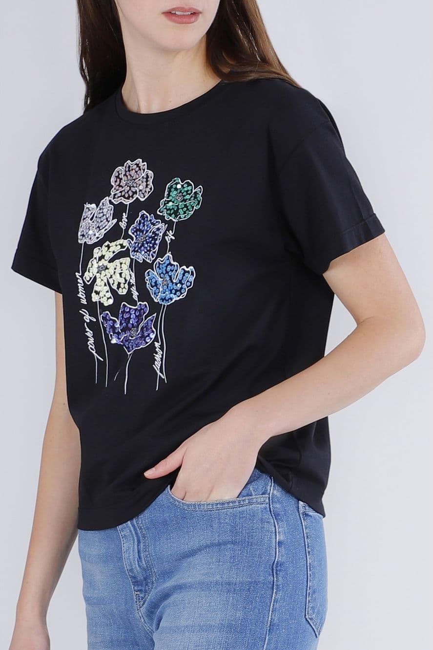 T SHIRT CON FIORI DI PAILETTES - 3