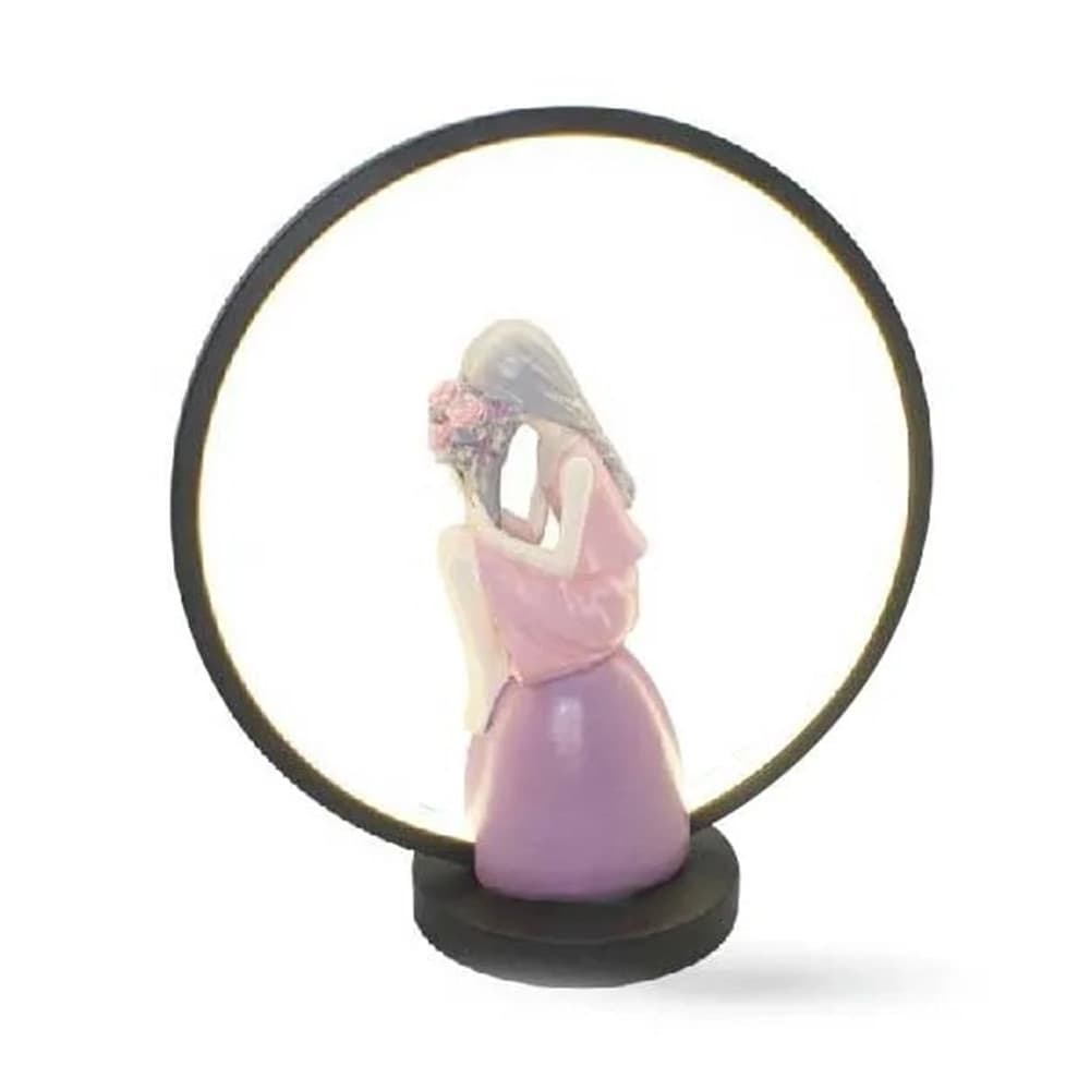 LAMPADA LED TAVOLO DECORATIVA RICARICABILE USB DONNA CON FIORI IN POLIRESINA 9014899