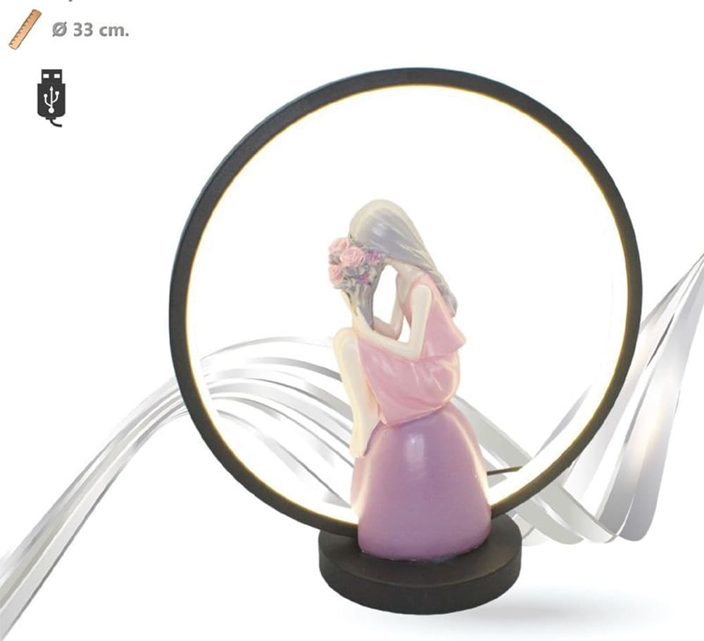 LAMPADA LED TAVOLO DECORATIVA RICARICABILE USB DONNA CON FIORI IN POLIRESINA 9014899 - 2