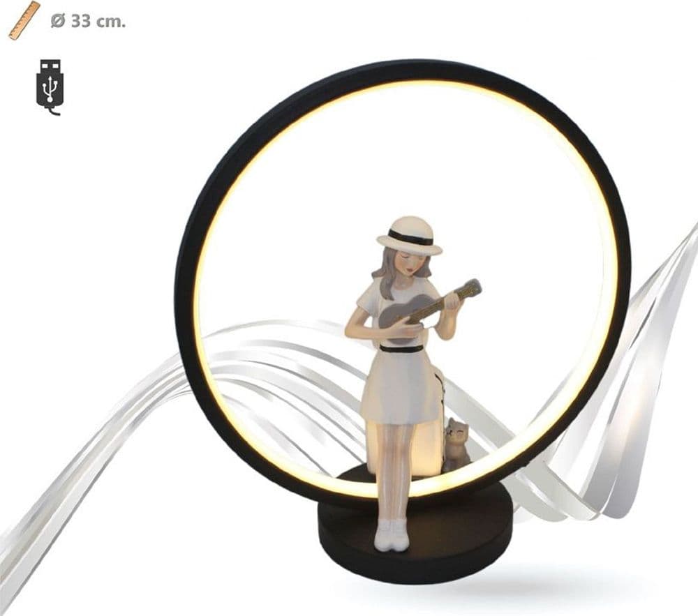 LAMPADA LED TAVOLO DECORATIVA RICARICABILE USB DONNA CON CHITARRA IN POLIRESINA 490453 - 2