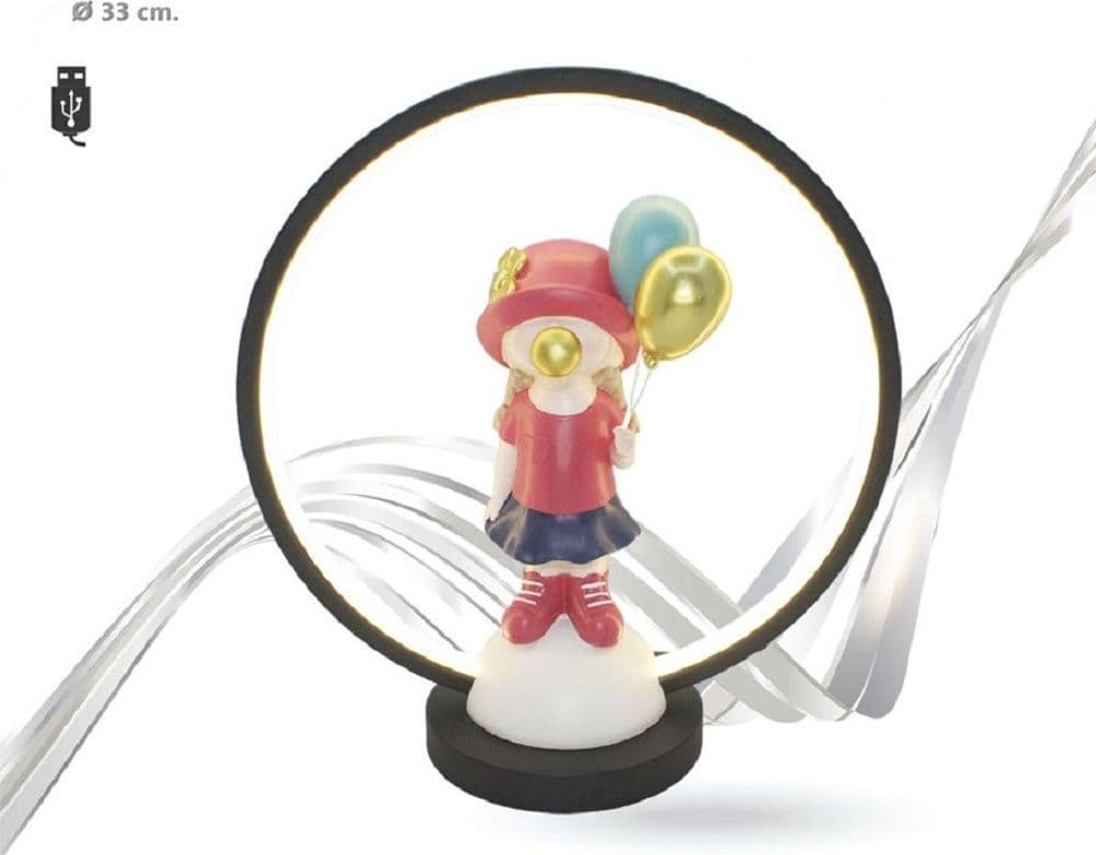 LAMPADA LED TAVOLO DECORATIVA RICARICABILE BAMBINA CON PALLONCINI IN POLIRESINA 9014905 - 2