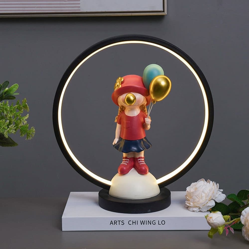 LAMPADA LED TAVOLO DECORATIVA RICARICABILE BAMBINA CON PALLONCINI IN POLIRESINA 9014905 - 5