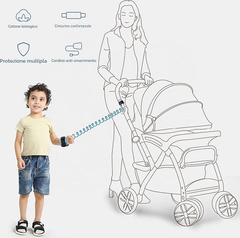 BRACCIALE DI SICUREZZA PORTATILE CON MOLLA ESTENSIBILE 1,5MT ANTI-SMARRIMENTO PER BAMBINI - 6