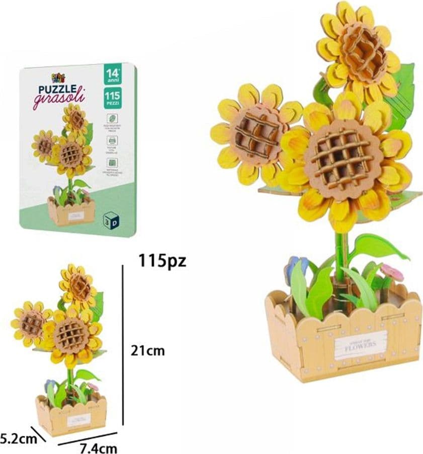 PUZZLE 3D MODELLINO GIOCATTOLO IN LEGNO DA 115 PZ DA ASSEMBLARE MODELLO GIRASOLI 32388 - 2