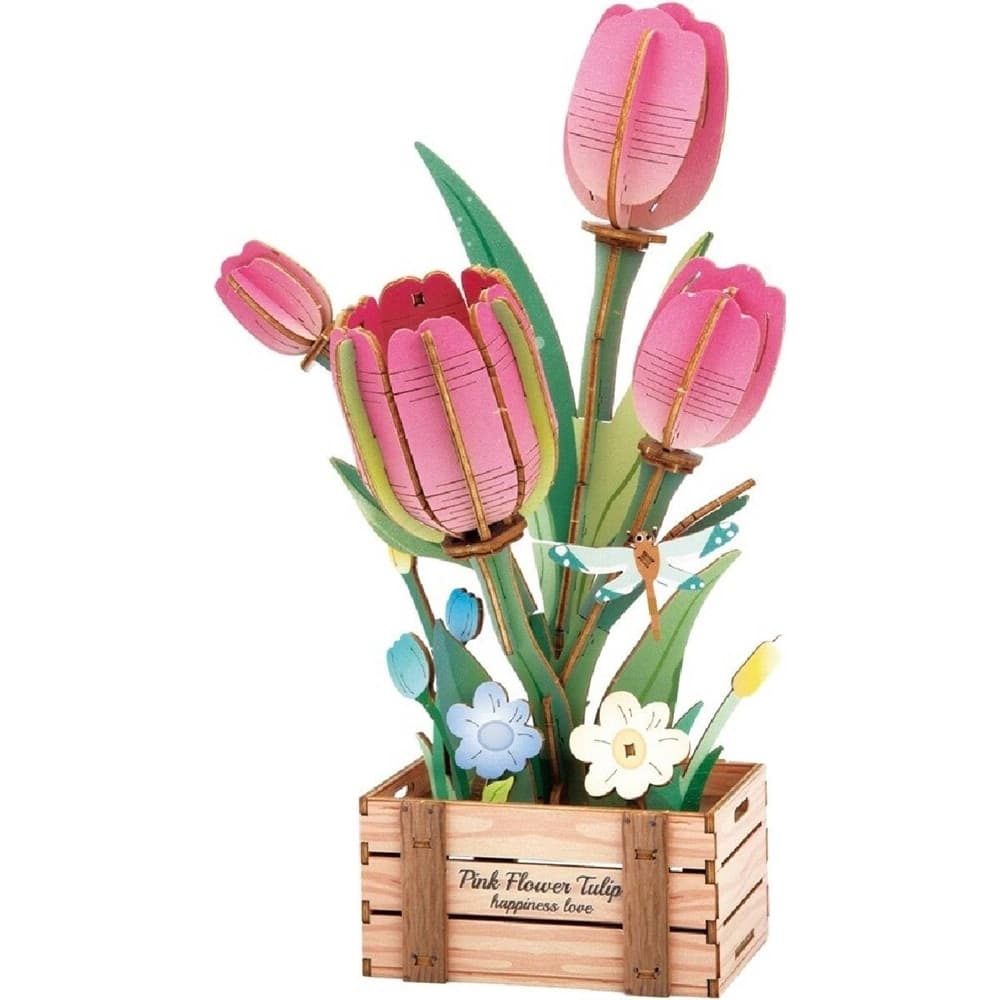 PUZZLE 3D MODELLINO GIOCATTOLO IN LEGNO 75PZ DA ASSEMBLARE MODELLO TULIPANO ROSA 32387