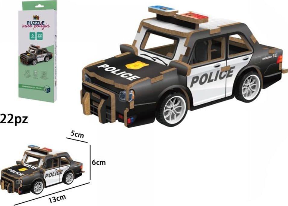 PUZZLE 3D MODELLINO GIOCATTOLO IN LEGNO 22 PZ DA ASSEMBLARE MODELLO AUTO POLIZIA 32384 - 2