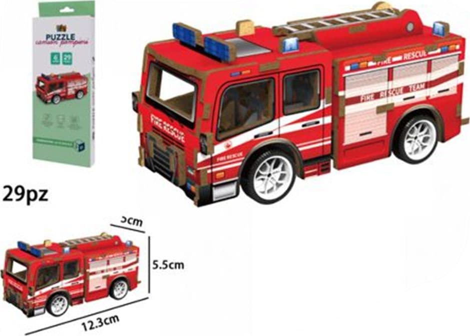PUZZLE 3D MODELLINO GIOCATTOLO IN LEGNO 29PZ DA ASSEMBLARE MODELLO CAMION POMPIERI 32386 - 2