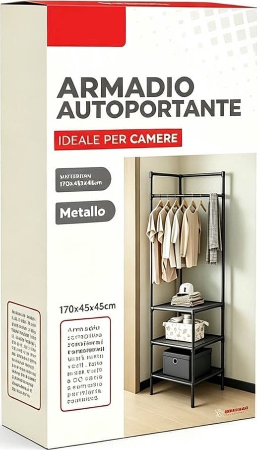 APPENDIABITI ANGOLARE AUTOPORTANTE CON 3 RIPIANI ARMADIO SALVASPAZIO IN METALLO PER CAMERA - 14