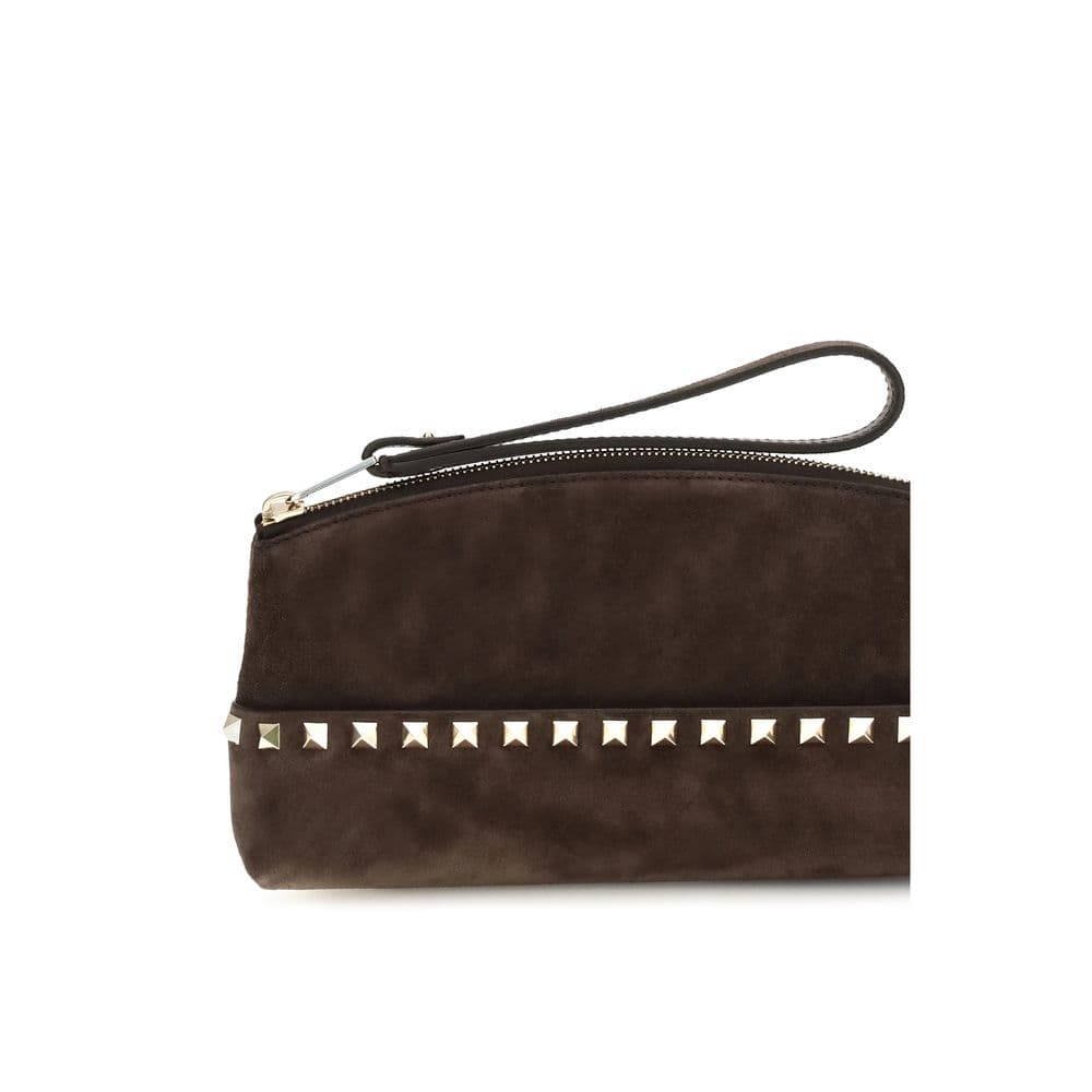 Valentino Garavani Brown Suede Leather Clutch Bag - 3