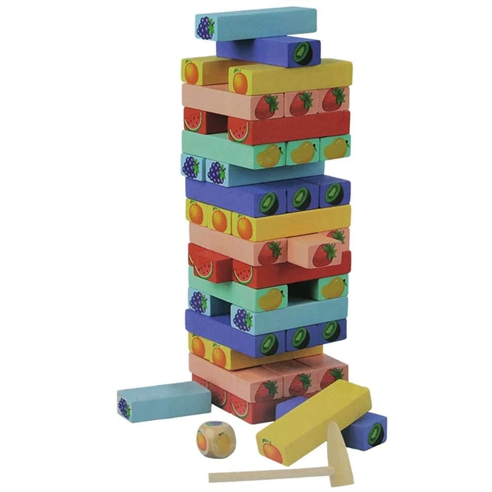 GIOCO JENGA CON DISEGNI FRUTTA 54PZ MATTONCINI BLOCCHI IN LEGNO MULTICOLORE BAMBINI 31593