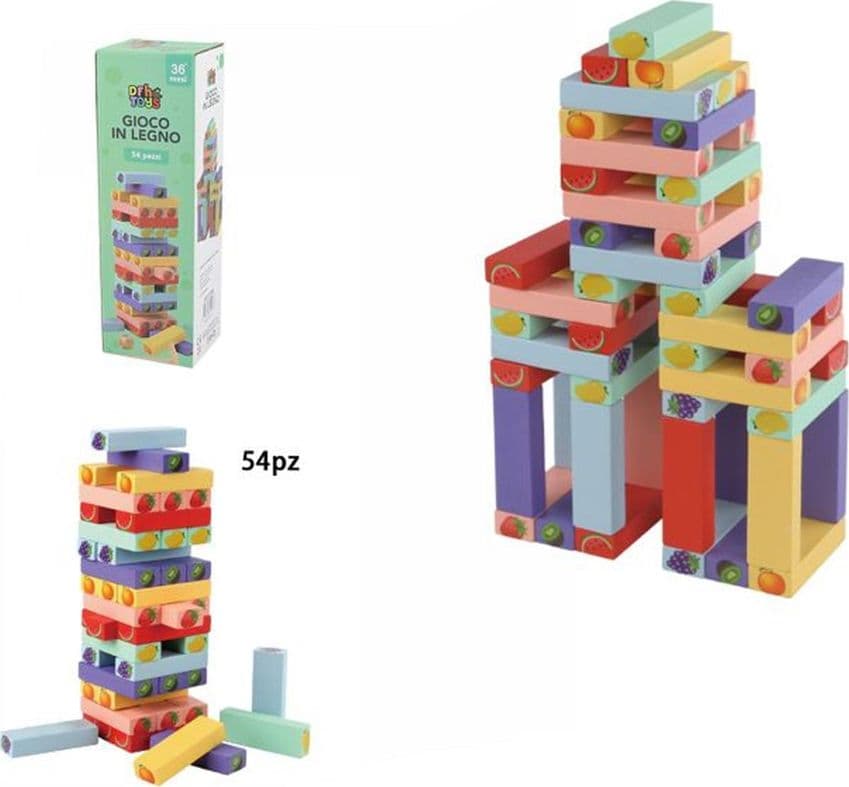 GIOCO JENGA CON DISEGNI FRUTTA 54PZ MATTONCINI BLOCCHI IN LEGNO MULTICOLORE BAMBINI 31593 - 2