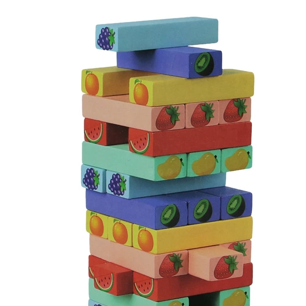GIOCO JENGA CON DISEGNI FRUTTA 54PZ MATTONCINI BLOCCHI IN LEGNO MULTICOLORE BAMBINI 31593 - 3
