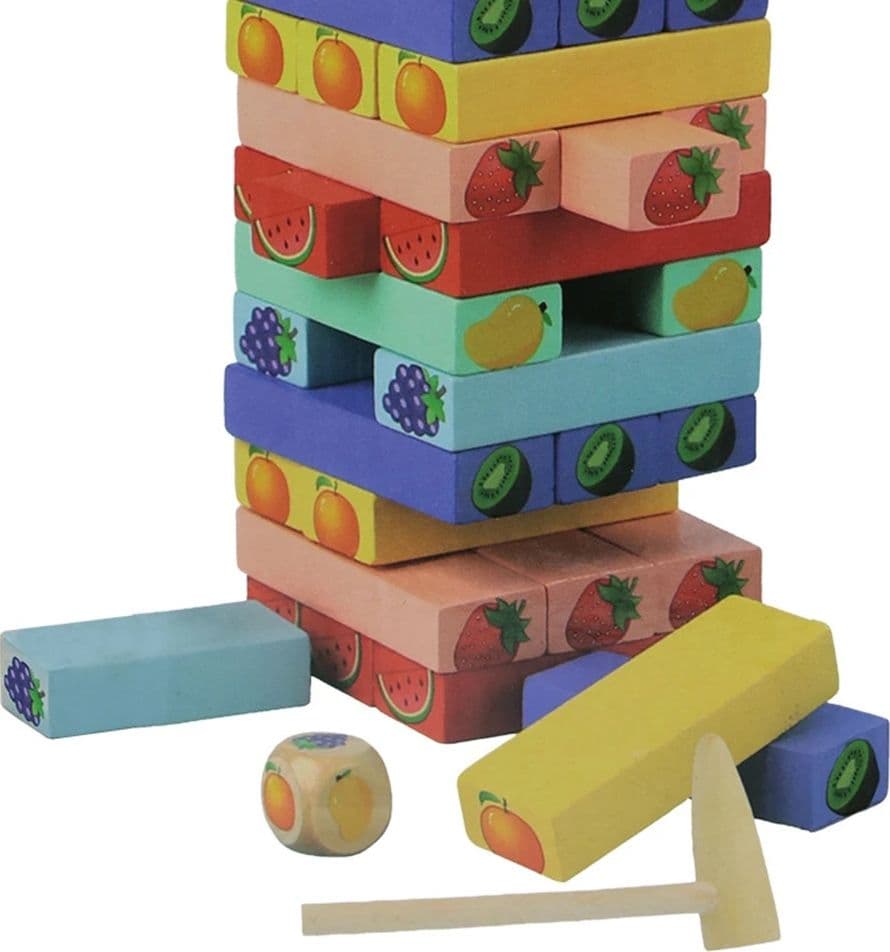 GIOCO JENGA CON DISEGNI FRUTTA 54PZ MATTONCINI BLOCCHI IN LEGNO MULTICOLORE BAMBINI 31593 - 4