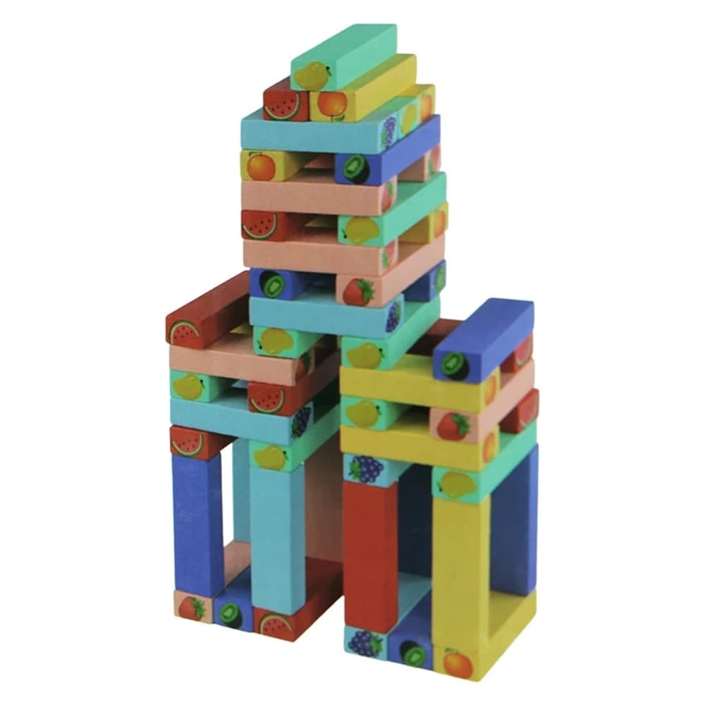 GIOCO JENGA CON DISEGNI FRUTTA 54PZ MATTONCINI BLOCCHI IN LEGNO MULTICOLORE BAMBINI 31593 - 5