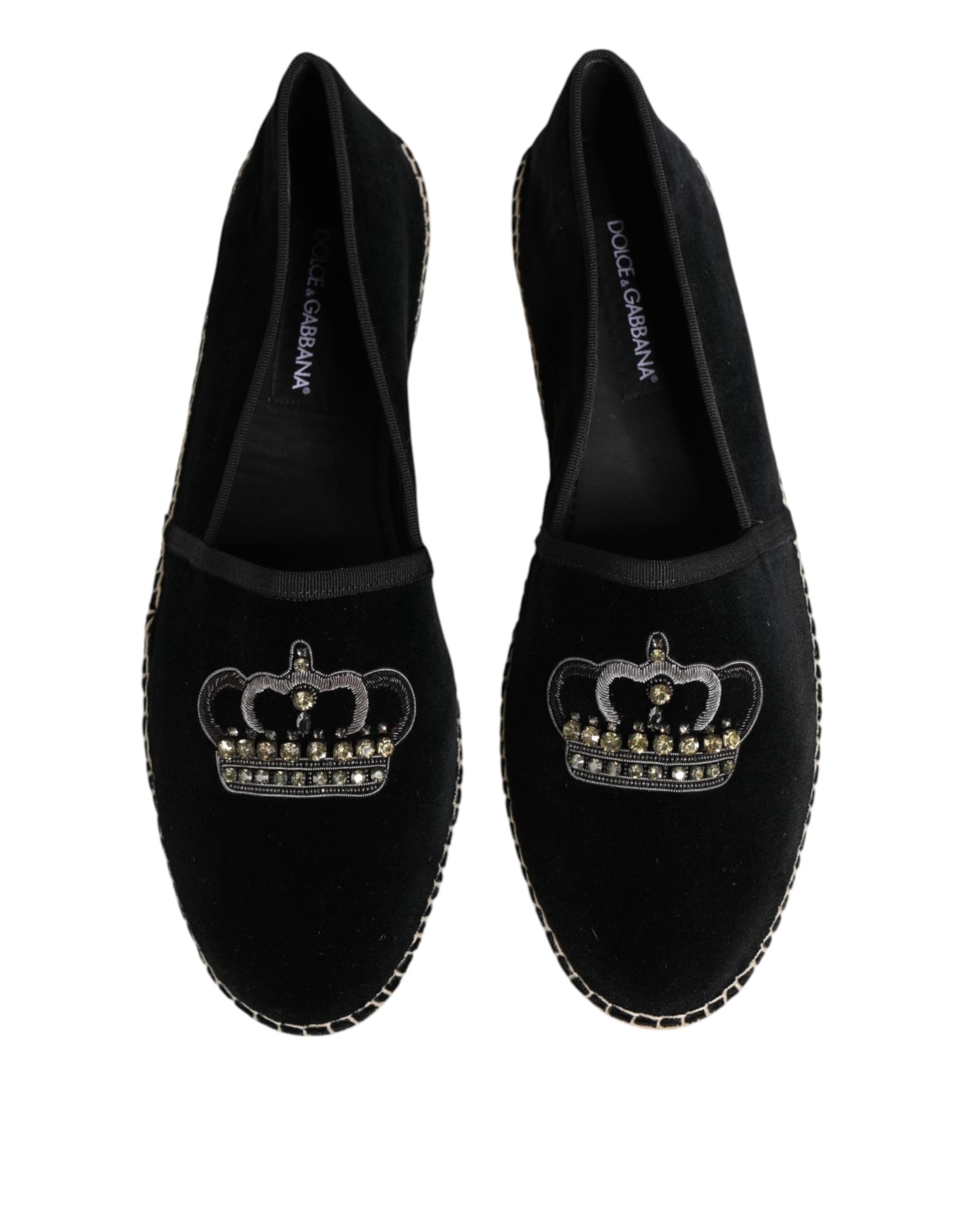 Dolce & Gabbana Black Embellished Crown Flat Espadrilles Shoes - 3