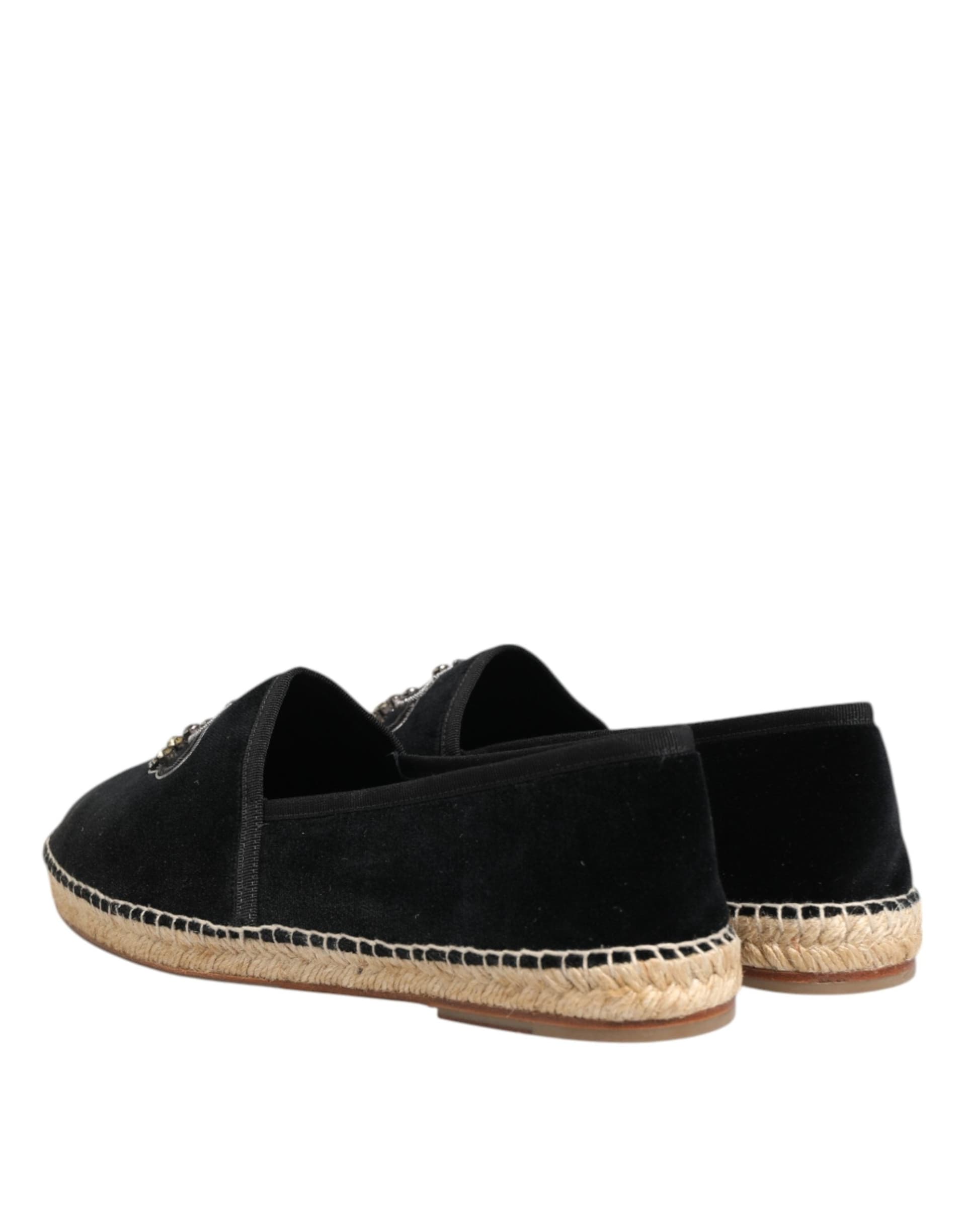 Dolce & Gabbana Black Embellished Crown Flat Espadrilles Shoes - 5