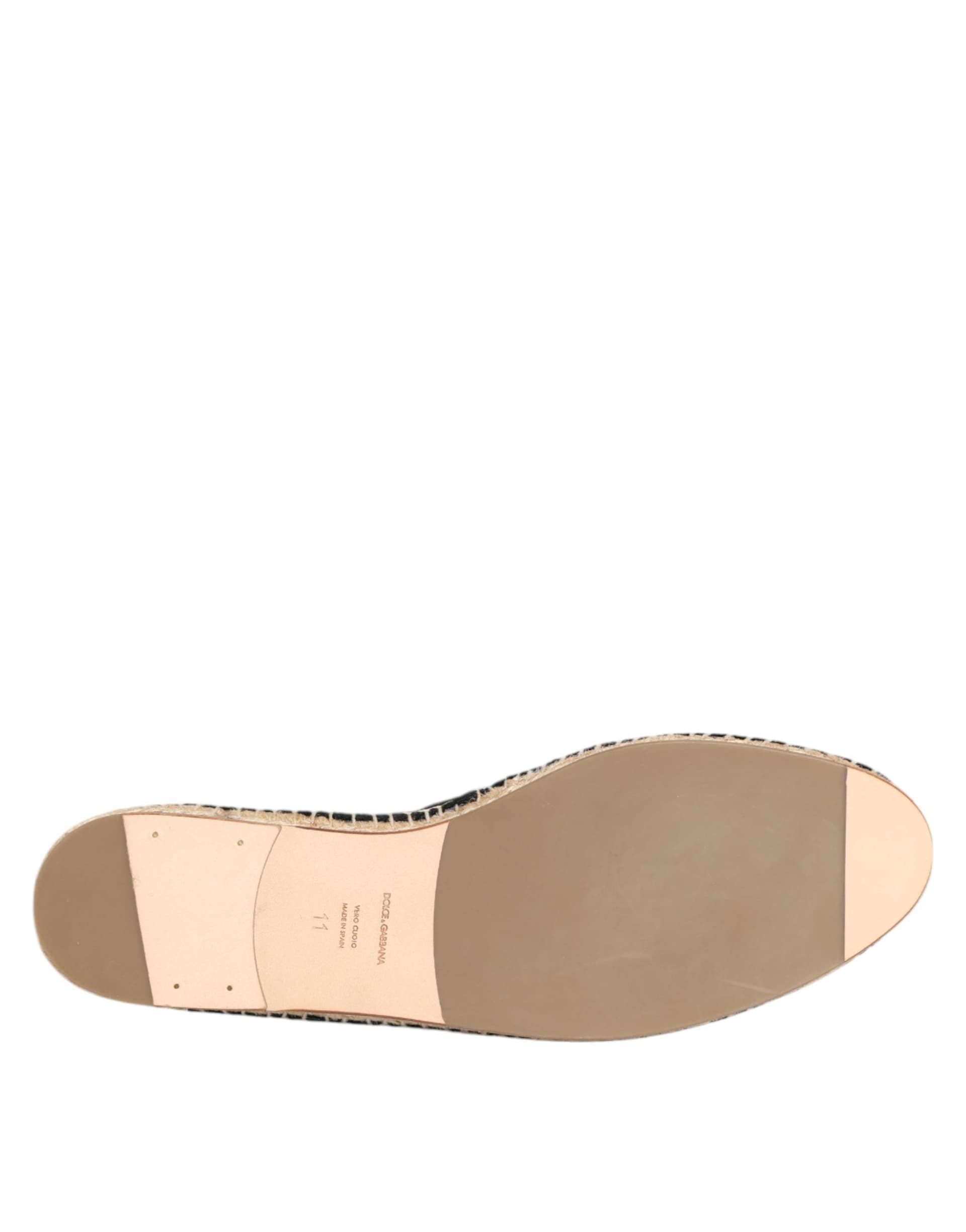 Dolce & Gabbana Black Embellished Crown Flat Espadrilles Shoes - 7