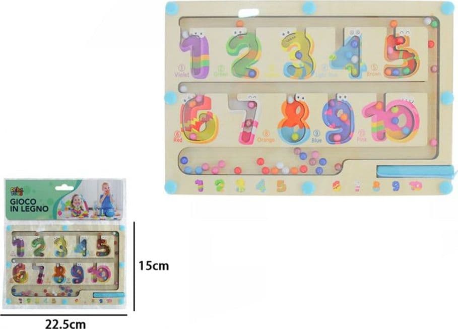 GIOCO EDUCATIVO IN LEGNO NUMERI COLORATI LABIRINTO CON PENNA MAGNETICA PER BAMBINI 07334 - 2