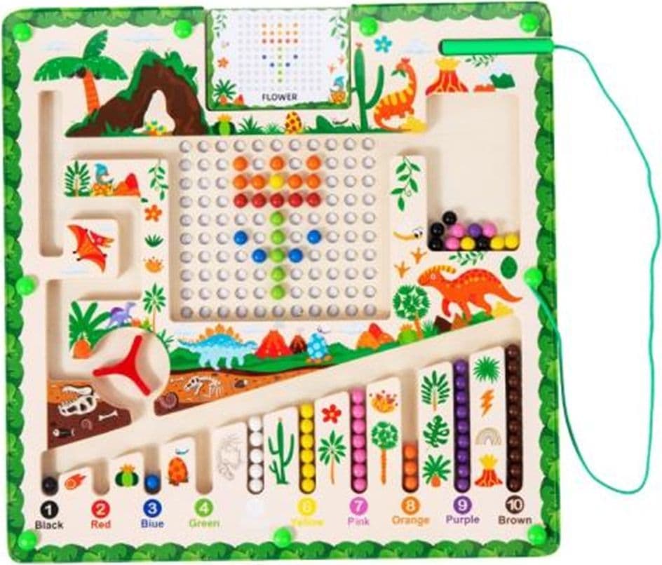 LABIRINTO MAGNETICO PER BAMBINI GIOCO EDUCATIVO TEMA DINOSAURI PENNA CON PALLINE 32348