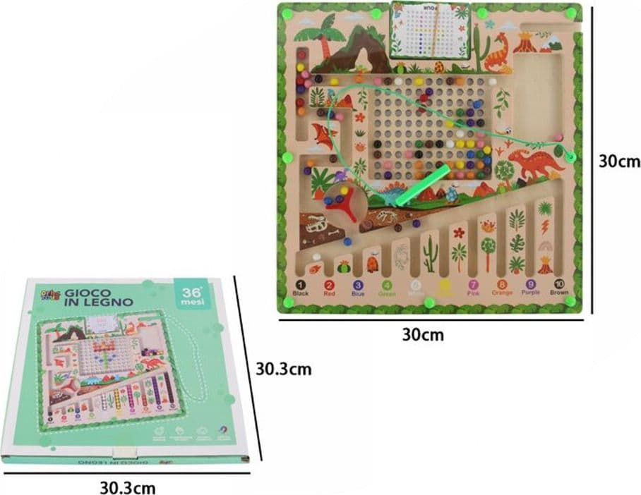 LABIRINTO MAGNETICO PER BAMBINI GIOCO EDUCATIVO TEMA DINOSAURI PENNA CON PALLINE 32348 - 2