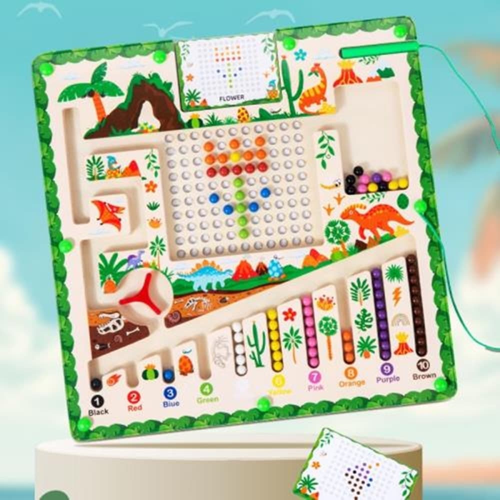 LABIRINTO MAGNETICO PER BAMBINI GIOCO EDUCATIVO TEMA DINOSAURI PENNA CON PALLINE 32348 - 4