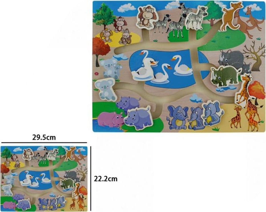 PUZZLE LABIRINTO IN LEGNO CON MOVIMENTO ANIMALI SELVATICI SAFARI GIOCATTOLI EDUCATIVI 66012 - 2