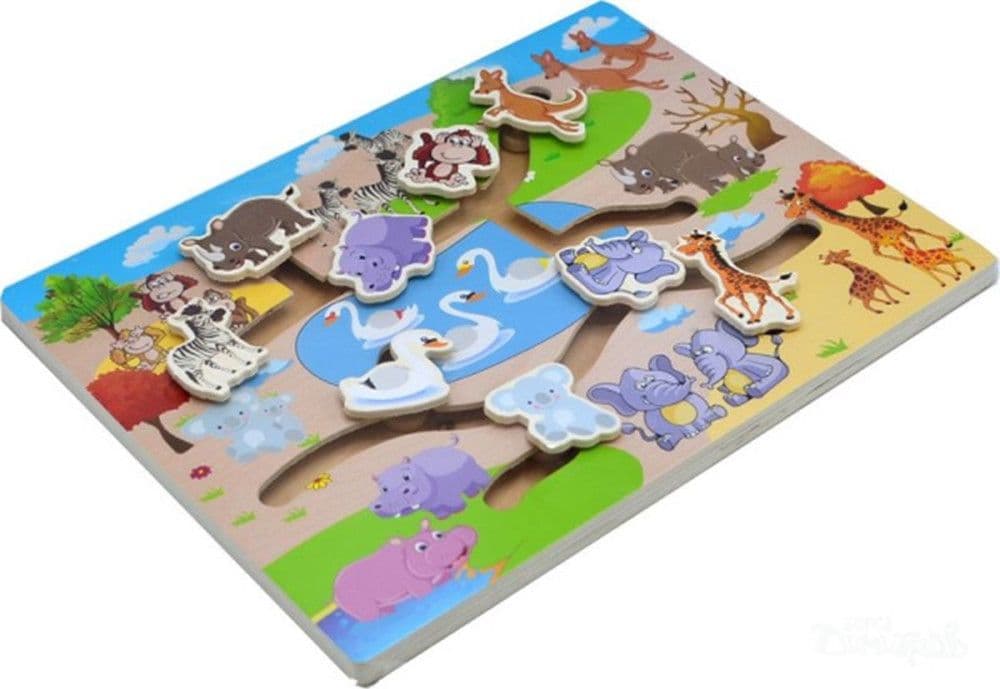 PUZZLE LABIRINTO IN LEGNO CON MOVIMENTO ANIMALI SELVATICI SAFARI GIOCATTOLI EDUCATIVI 66012 - 3