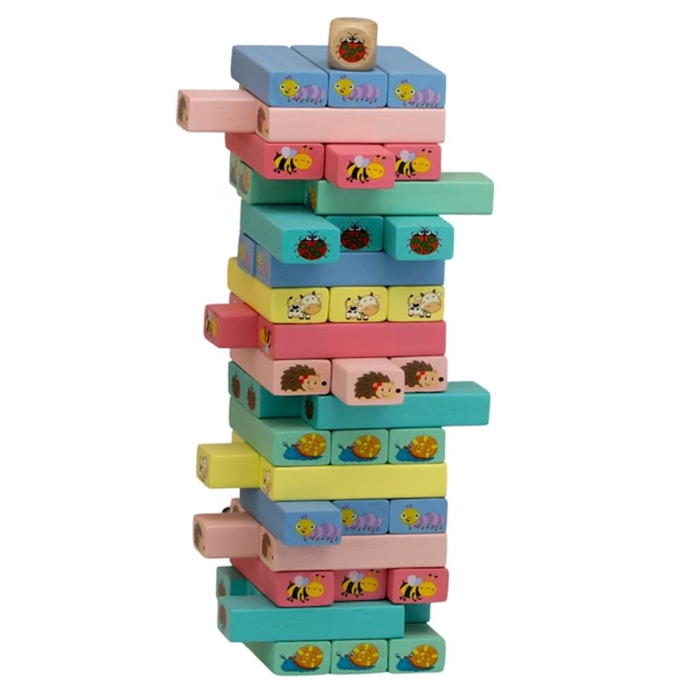 GIOCO JENGA CON DISEGNI ANIMALI 51PZ MATTONCINI BLOCCHI IN LEGNO MULTICOLORE BAMBINI 31592