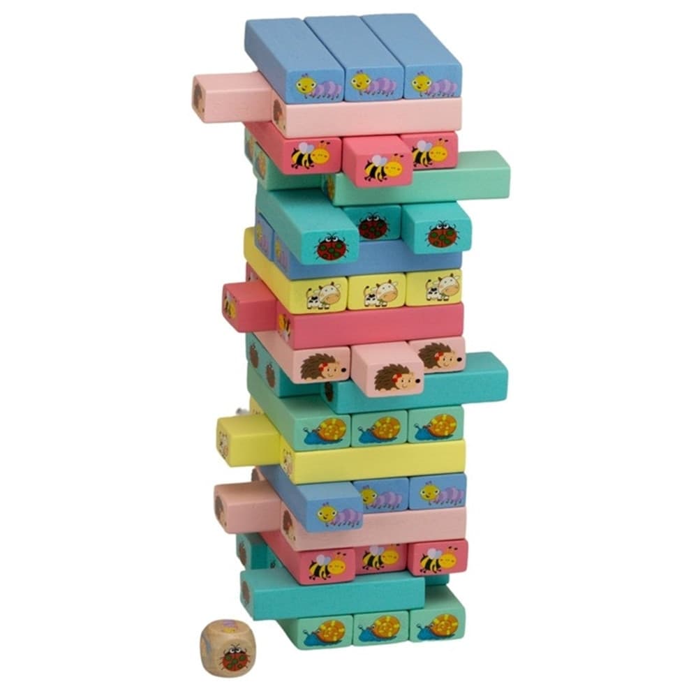 GIOCO JENGA CON DISEGNI ANIMALI 51PZ MATTONCINI BLOCCHI IN LEGNO MULTICOLORE BAMBINI 31592 - 3