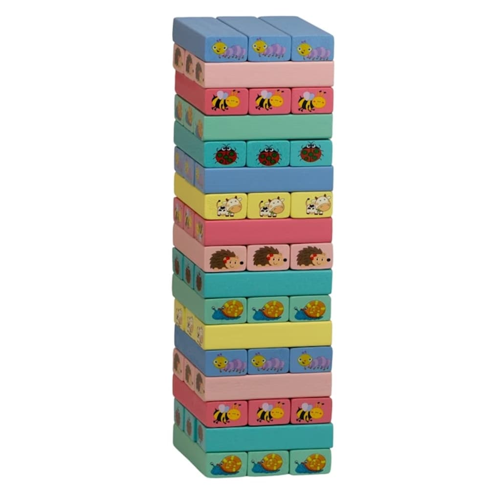 GIOCO JENGA CON DISEGNI ANIMALI 51PZ MATTONCINI BLOCCHI IN LEGNO MULTICOLORE BAMBINI 31592 - 4