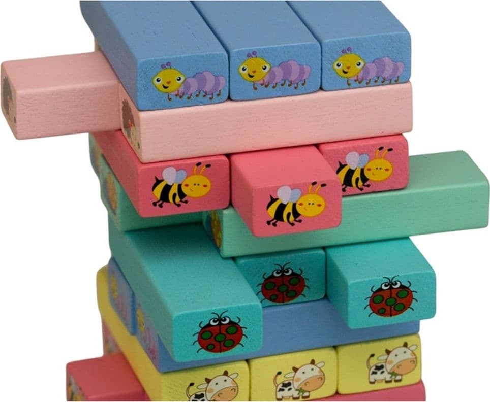 GIOCO JENGA CON DISEGNI ANIMALI 51PZ MATTONCINI BLOCCHI IN LEGNO MULTICOLORE BAMBINI 31592 - 5