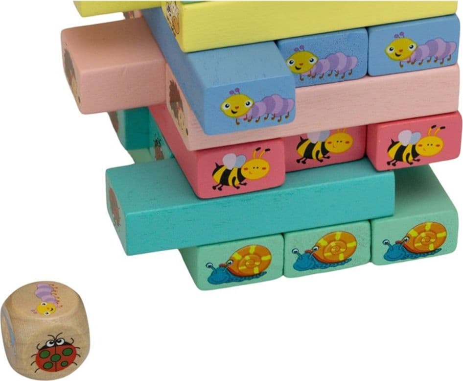GIOCO JENGA CON DISEGNI ANIMALI 51PZ MATTONCINI BLOCCHI IN LEGNO MULTICOLORE BAMBINI 31592 - 6