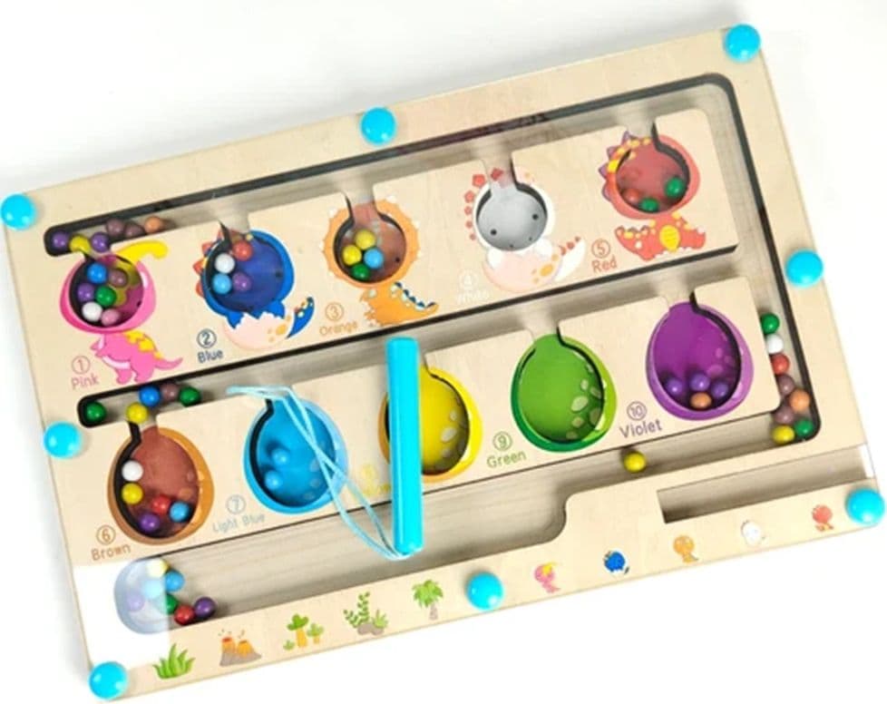 GIOCO EDUCATIVO IN LEGNO TEMA DINOSAURI LABIRINTO CON PENNA MAGNETICA PER BAMBINI 07336 - 6