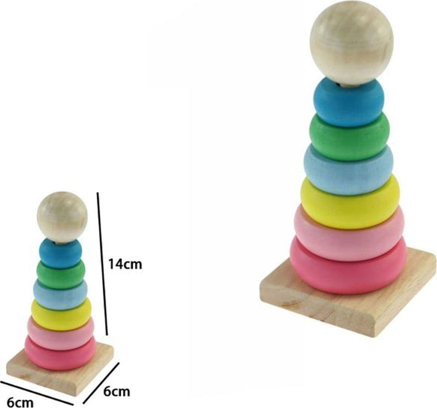 MINI TORRE PIRAMIDE ARCOBALENO IN LEGNO BASE QUADRATA GIOCO EDUCATIVO PER BAMBINI 53563 - 3