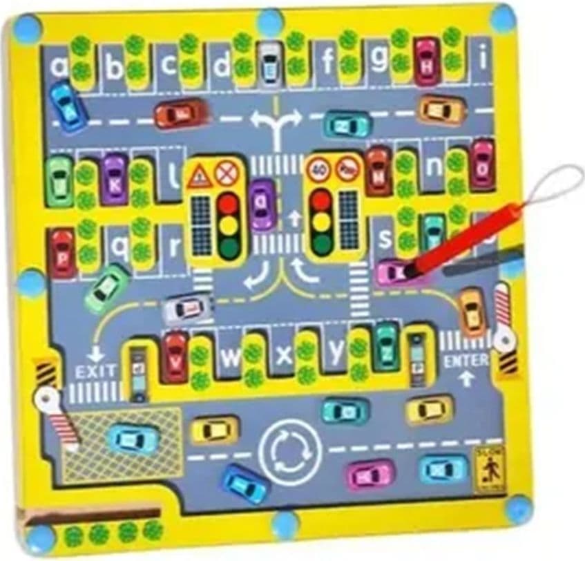 LABIRINTO MAGNETICO IN LEGNO ALFABETO PARCHEGGIO AUTO GIOCO EDUCATIVO PER BAMBINI 32357