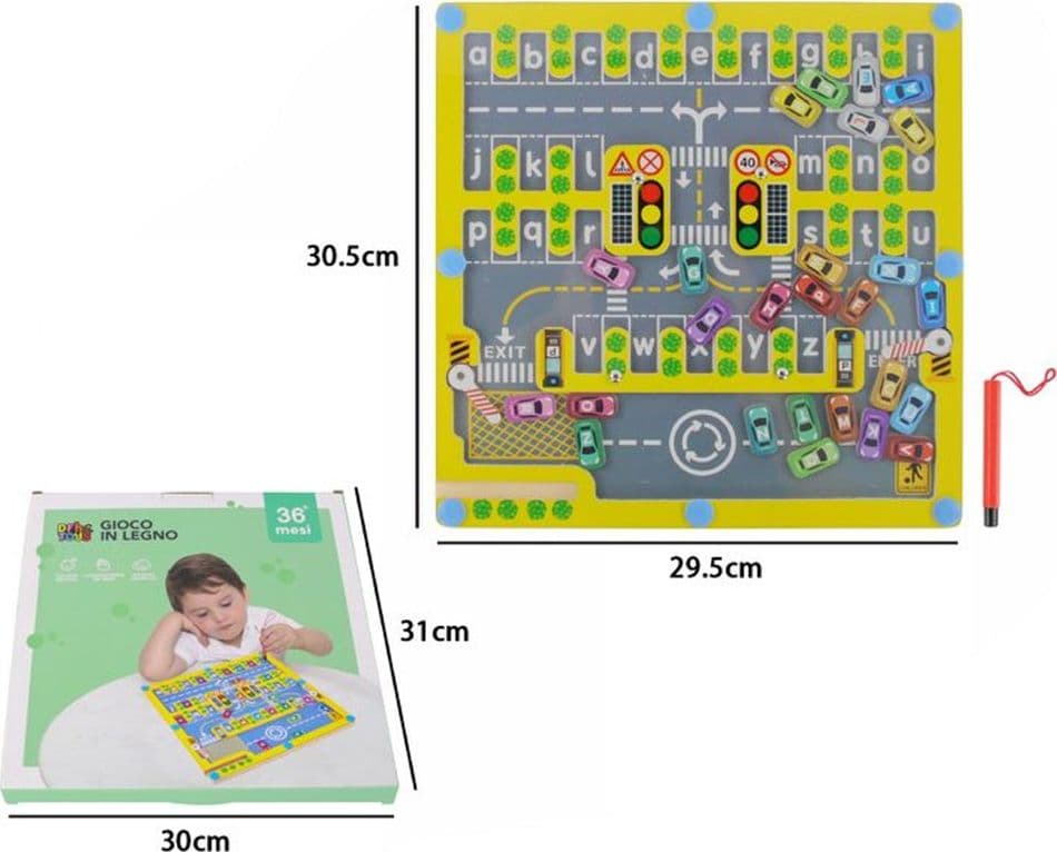 LABIRINTO MAGNETICO IN LEGNO ALFABETO PARCHEGGIO AUTO GIOCO EDUCATIVO PER BAMBINI 32357 - 2