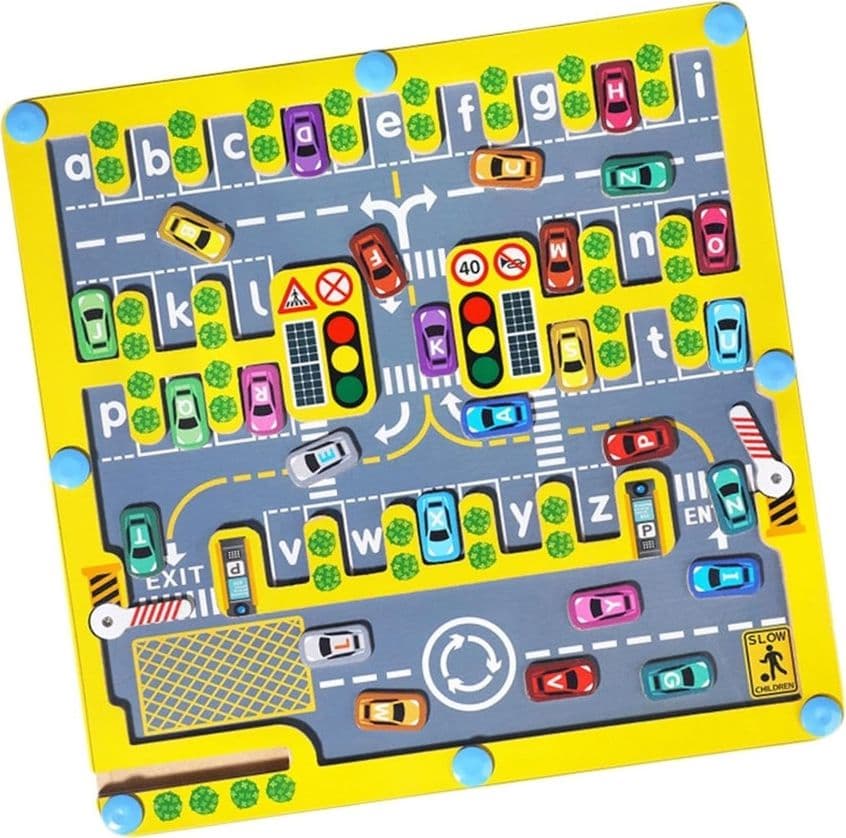LABIRINTO MAGNETICO IN LEGNO ALFABETO PARCHEGGIO AUTO GIOCO EDUCATIVO PER BAMBINI 32357 - 3