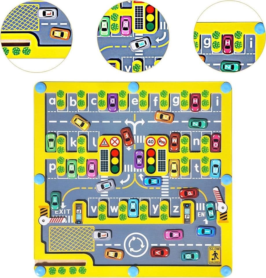 LABIRINTO MAGNETICO IN LEGNO ALFABETO PARCHEGGIO AUTO GIOCO EDUCATIVO PER BAMBINI 32357 - 5
