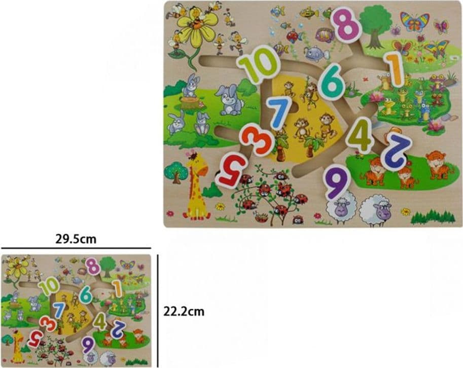 PUZZLE LABIRINTO LEGNO CON MOVIMENTO NUMERI ANIMALI GIOCATTOLI EDUCATIVI BAMBINI 66014 - 2
