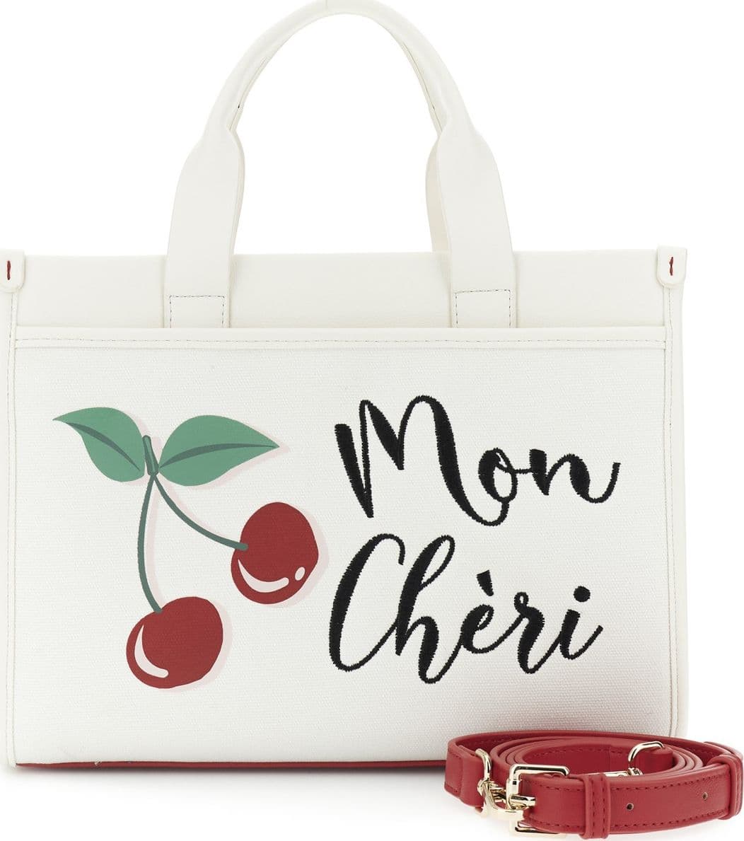 TOTE IN CANVAS E MATERIALE SINTETICO EFFETTO  NAPPA CON TASCA,  STAMPA E RICAMO - 3
